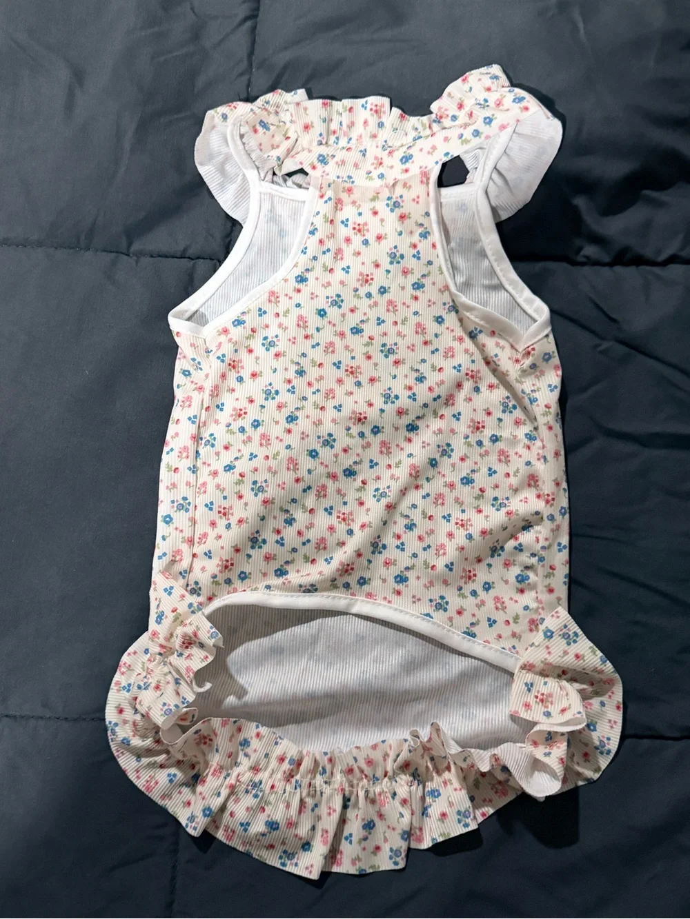 Soft Floral Dog Dress — Cream Small-Breed Outfit